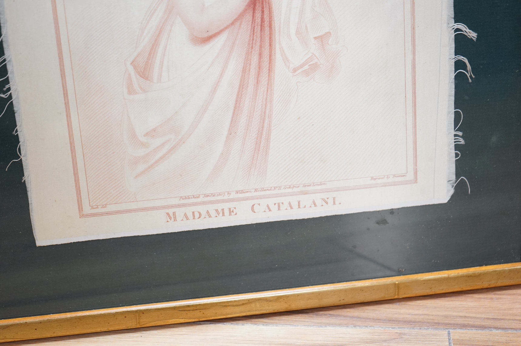 After Angelica Kauffman RA (1741-1807), sanguine engraving, 'Lady Elizabeth Grey imploring Edward VI', published March 1st 1780 together with an engraving on silk, 'Madame Catalani' published January 10th 1807 by William